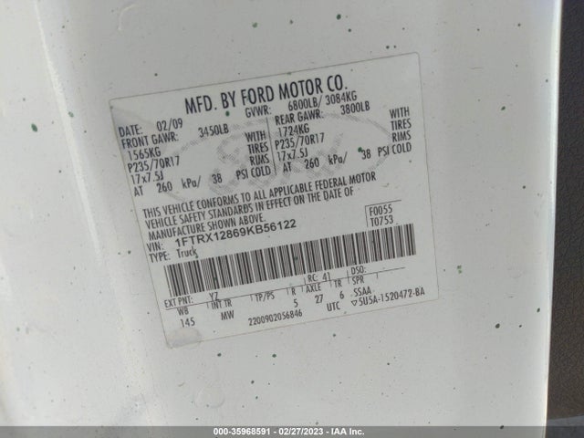 2009 FORD F-150 STX/XLT/XL VIN: 1FTRX12869KB56122