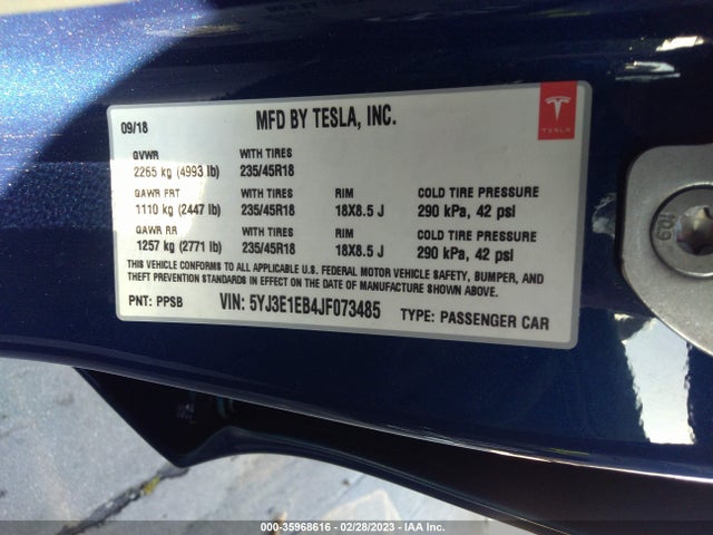 Tesla Model 3 Long Range 2018 5YJ3E1EB4JF073485 Image 10