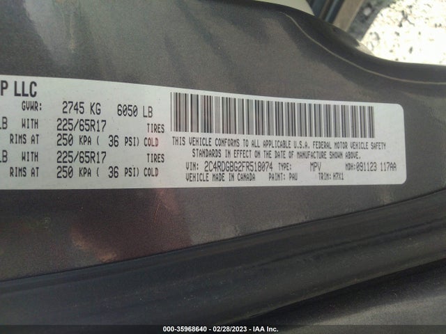 2015 Dodge Grand Caravan, VIN: 2C4RDGBG2FR518074