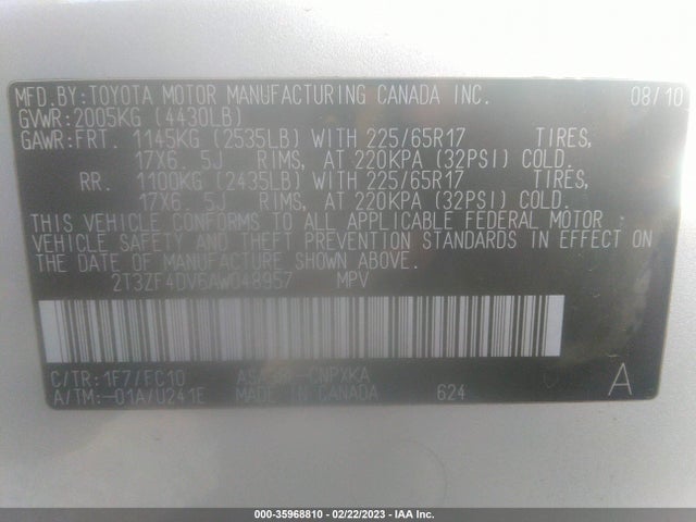 Toyota RAV4 2010 2T3ZF4DV6AW048957 Image 11