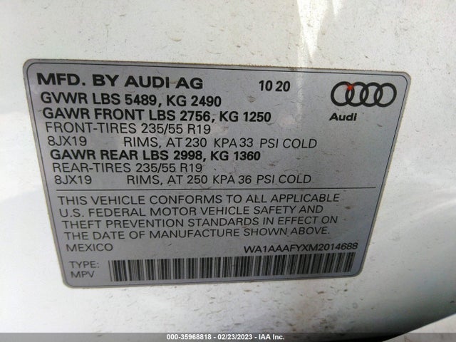 WA1AAAFYXM2014688 Audi Q5 PREMIUM