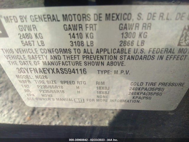 2010 CADILLAC SRX LUXURY COLLECTION VIN: 3GYFNAEYXAS594116