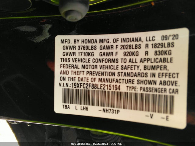 Honda Civic Sedan Sport 2020 19XFC2F88LE215194 Image 9