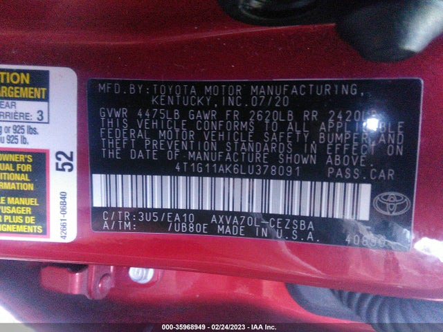 Toyota CAMRY SE 2020 4T1G11AK6LU378091 Image 9