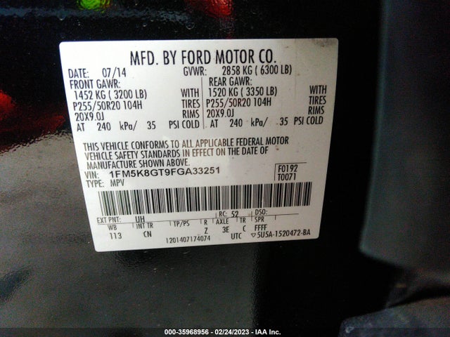 Ford EXPLORER SPORT 2015 1FM5K8GT9FGA33251 Image 10