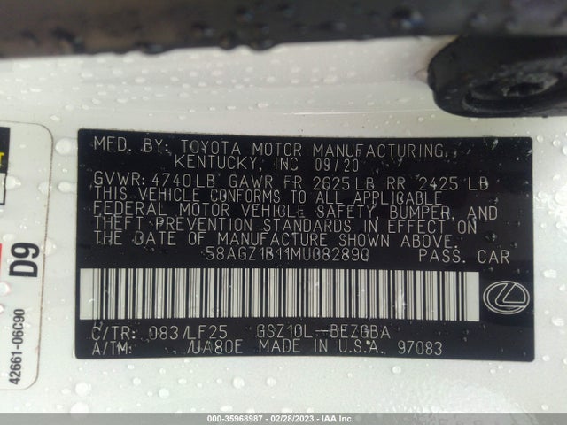 58AGZ1B11MU082890 Lexus Es Es 350 F Sport