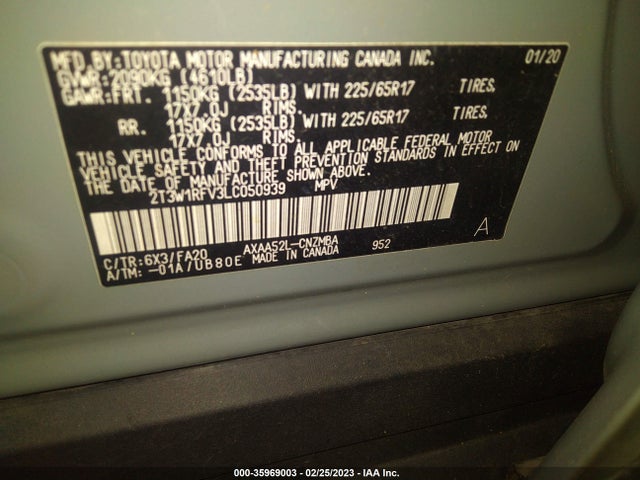 2020 Toyota RAV4, VIN: 2T3W1RFV3LC050939
