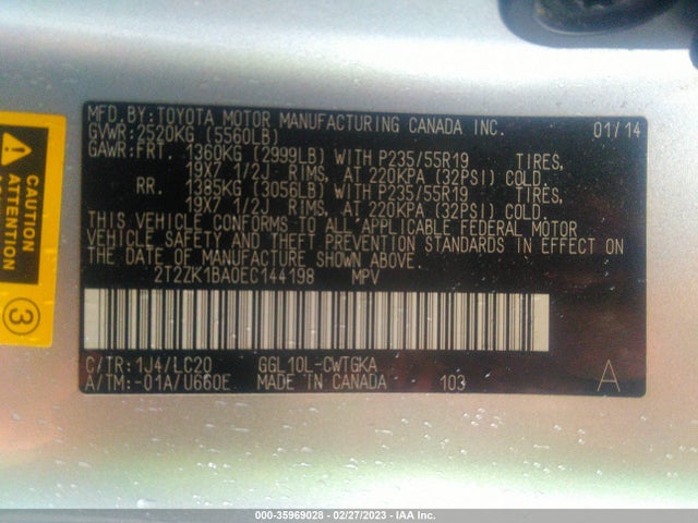 2T2ZK1BA0EC144198 Lexus RX 350