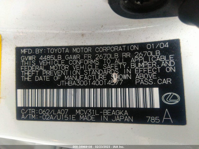 JTHBA30G140014577 Lexus ES 330