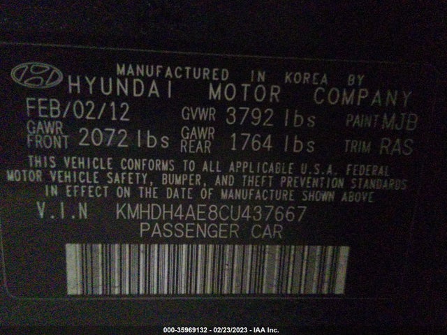 2012 HYUNDAI ELANTRA GLS VIN: KMHDH4AE8CU437667