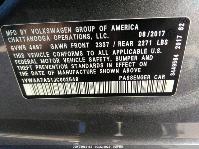1VWAA7A31JC002548 Volkswagen Passat 2.0t S/r-line
