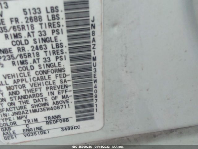JN8AZ1MU3EW408711 Nissan MURANO SV