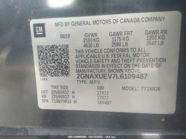 Chevrolet EQUINOX LT 2020 2GNAXUEV7L6109487 Image 11