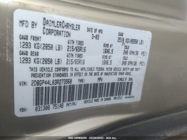 Dodge Grand Caravan Sport 2003 2D8GP44L03R273960 Image 10