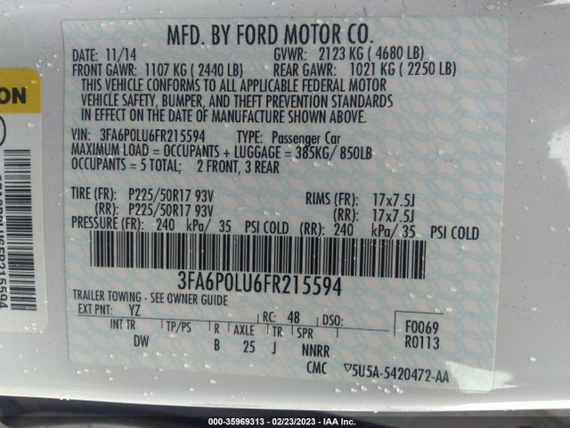 Ford Fusion Se Hybrid 2015 3FA6P0LU6FR215594 Image 10