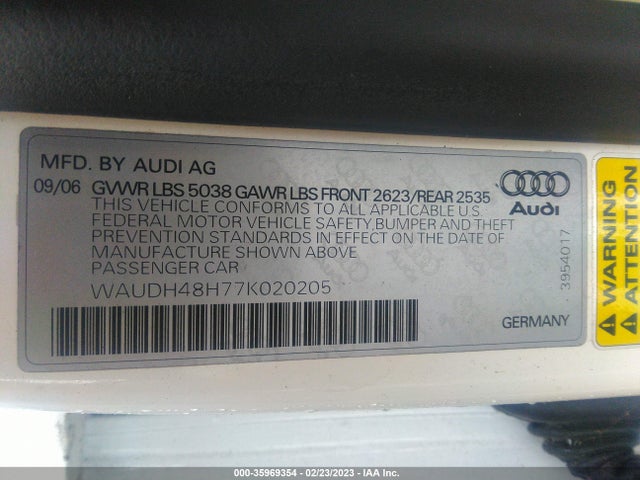Audi A4 3.2l 2007 WAUDH48H77K020205 Image 10