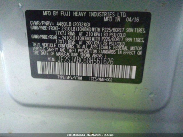 JF2SJABC6GH561626 Subaru Forester 2.5i