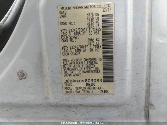 2018 Nissan NV, VIN: 1N6BF0KMXJN803083
