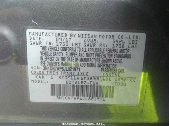 3N1CN7AP6JL821971 Nissan Versa Sedan Sv