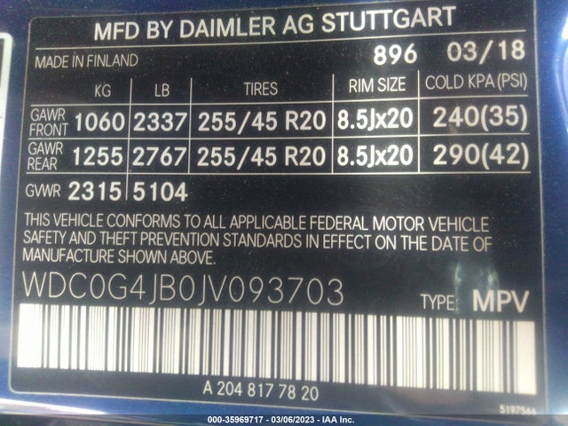 WDC0G4JB0JV093703 Mercedes-Benz Glc Glc 300