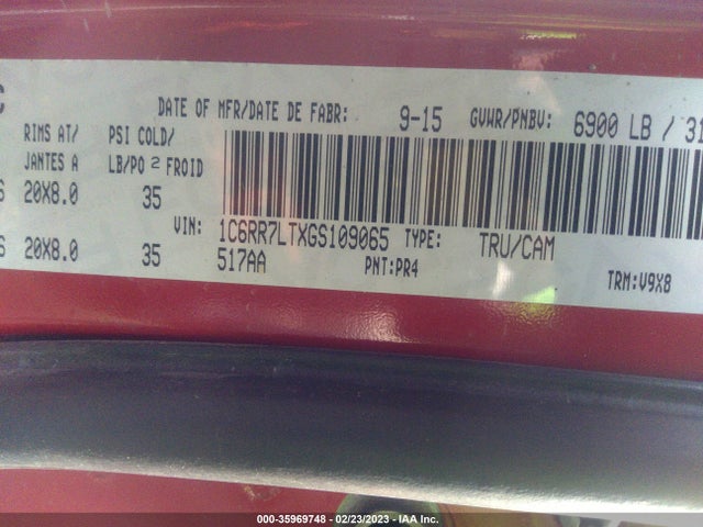 RAM 1500 Slt 2016 1C6RR7LTXGS109065 Image 9