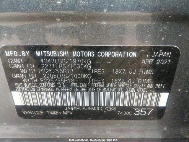 JA4ARUAU5MU027268 Mitsubishi Outlander Sport Es/se/le/be