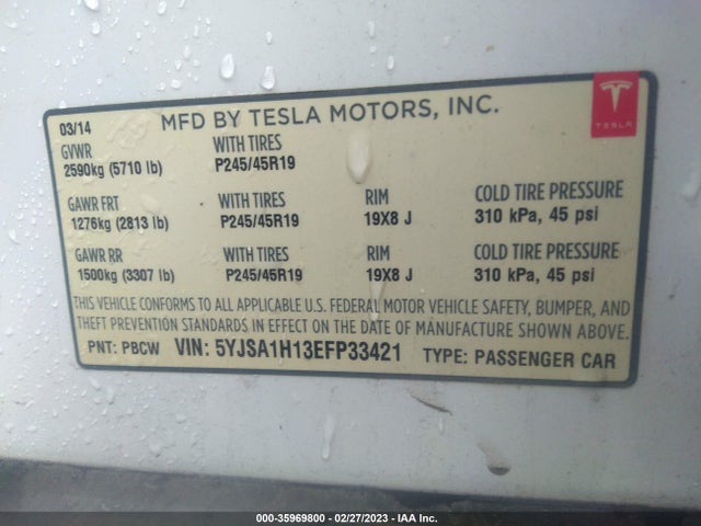 Tesla Model S 60 Kwh Battery/p85 2014 5YJSA1H13EFP33421 Image 9