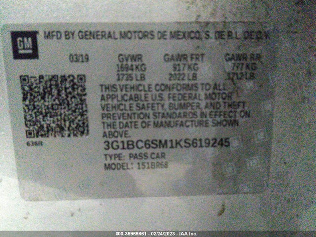 Chevrolet CRUZE LS 2019 3G1BC6SM1KS619245 Image 10