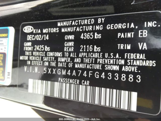 5XXGM4A74FG433883 KIA Optima Lx
