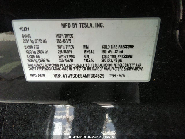 Tesla Model Y Long Range 2021 5YJYGDEE4MF304529 Image 11