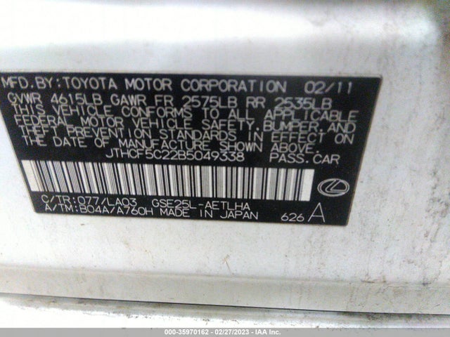 Lexus IS 250 2011 JTHCF5C22B5049338 Image 10