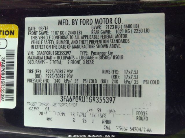 3FA6P0RU1GR355397 Ford Fusion Titanium Hybrid