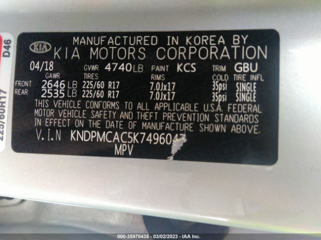 KNDPMCAC5K7496047 KIA Sportage Lx