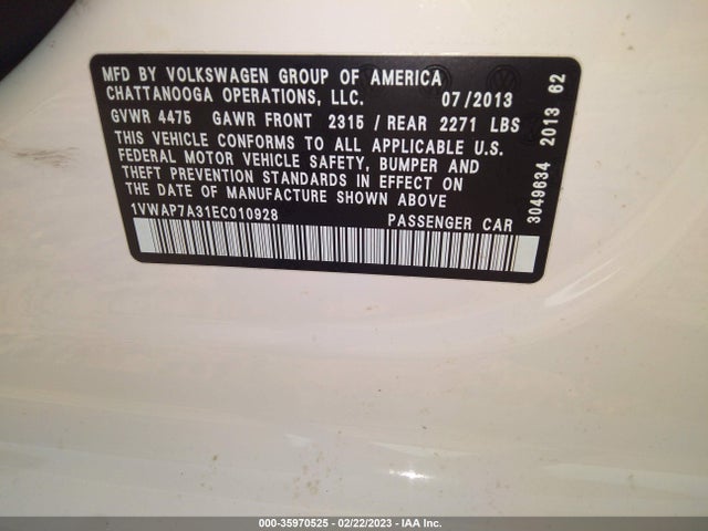 1VWAP7A31EC010928 Volkswagen PASSAT S