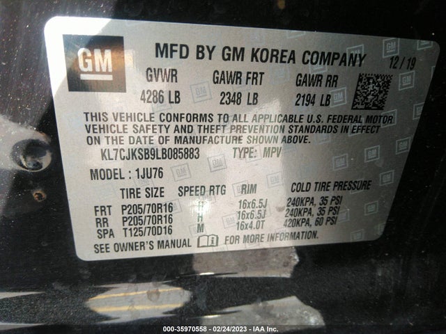 Chevrolet TRAX LS 2020 KL7CJKSB9LB085883 Image 9