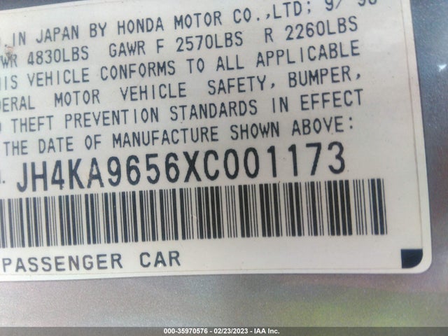 1999 ACURA RL VIN: JH4KA9656XC001173