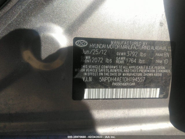 2013 HYUNDAI ELANTRA GLS VIN: 5NPDH4AE1DH194557