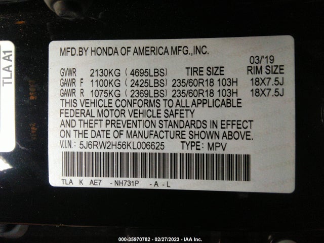 Honda CR-V EX 2019 5J6RW2H56KL006625 Image 10