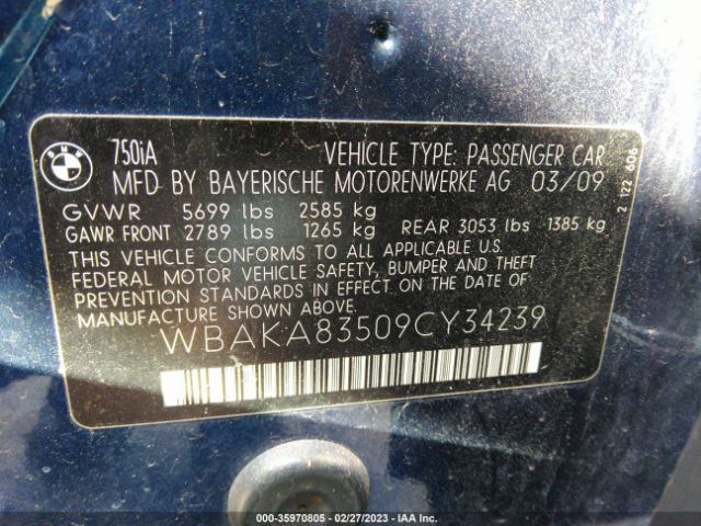 WBAKA83509CY34239 BMW 7 Series 750i