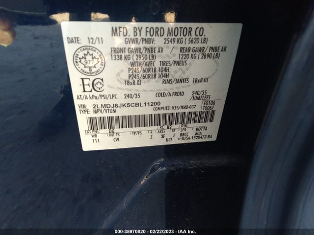 Lincoln MKX 2012 2LMDJ8JK5CBL11200 Image 9