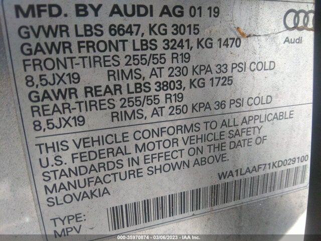 WA1LAAF71KD029100 Audi Q7 Premium Plus