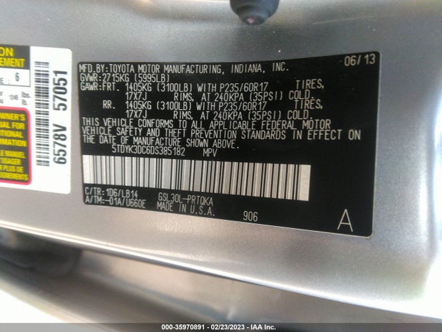Toyota Sienna 2013 5TDYK3DC6DS385182 Image 11