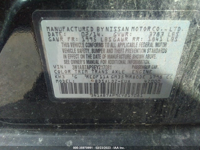 Nissan Sentra S/fe+ S/sv/fe+ Sv/sr/sl 2014 3N1AB7AP9EY217081 Image 10