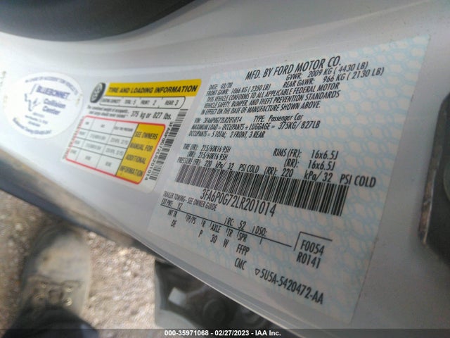 Ford FUSION S 2020 3FA6P0G72LR201014 Image 9