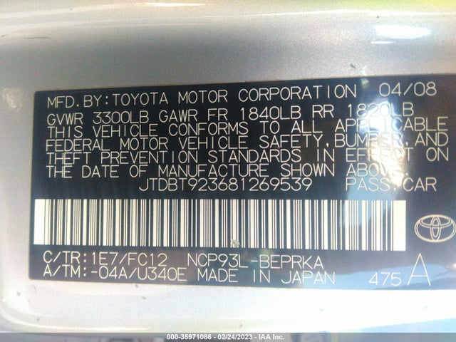 Toyota Yaris 2008 JTDBT923681269539 Image 10