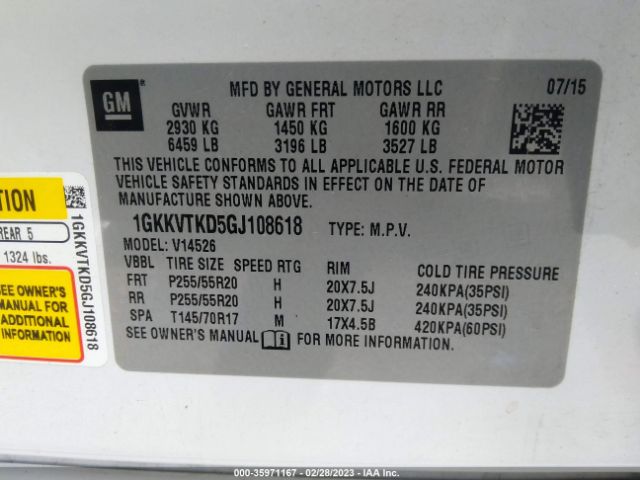 1GKKVTKD5GJ108618 GMC Acadia Denali