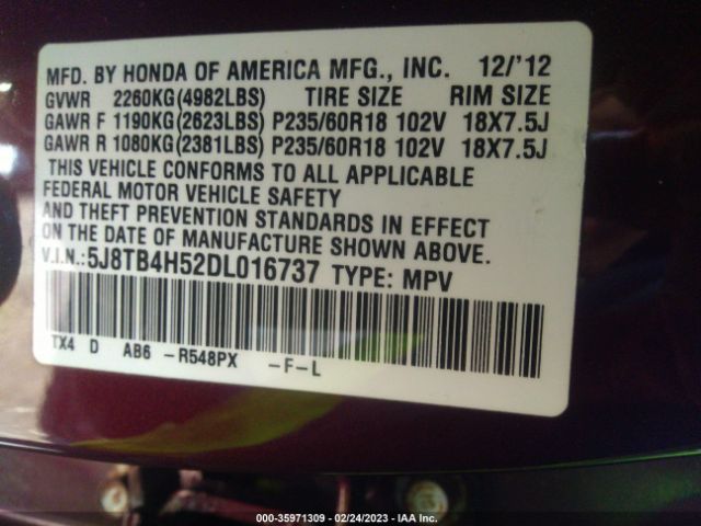 5J8TB4H52DL016737 Acura RDX