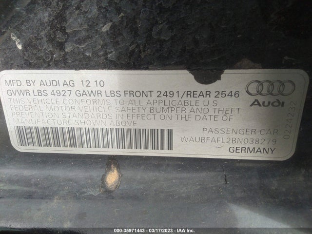 WAUBFAFL2BN038279 Audi A4 2.0t Premium