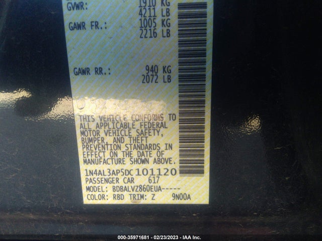 2013 NISSAN ALTIMA 2.5 SL VIN: 1N4AL3AP5DC101120