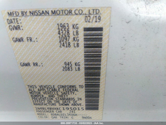 Nissan Altima 2.5 S 2019 1N4BL4BVXKC195015 Image 9